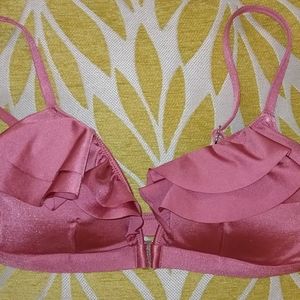 Seafolly Goddess Coral Pink Shiny Ruffled Bikini Top Size 6 Small NWT